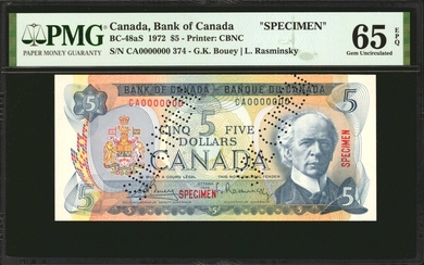 CANADA. Lot of (9). The Bank of Canada. 1 to 100 Dollars, 1969-75. BC-46aS to 52aS. Specimens PMG Gem Uncirculated 65 EPQ to Superb Gem ...