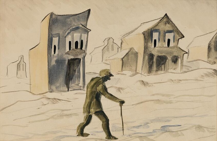 CHARLES BURCHFIELD Man Walking with a Cane outside