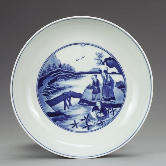 CHINESE BLUE WHITE PORCELAIN PLATE MARKED