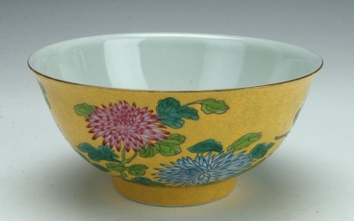 CHINESE PORCELAIN YELLOW FLORAL BOWL