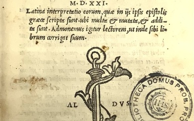 CICERONE, Marco Tullio. Epistolarum ad Atticum, ad Brutum, ad Quintum Fratrem Libri XX. Venezia: Aldo Manuzio, 1521. Solo Epistola ad…