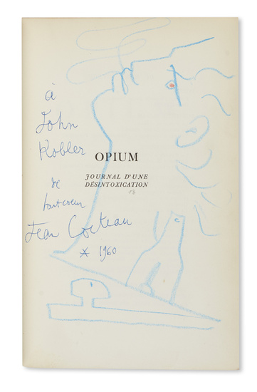 COCTEAU, JEAN. Opium: Journal d'une Desintoxication. 43 illustrations by the author. 8vo, dark...
