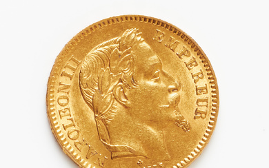 COIN, 21.6k gold, 20 francs, Emperor Napoleon III, France 1866, engraver Désiré-Albert Barre.