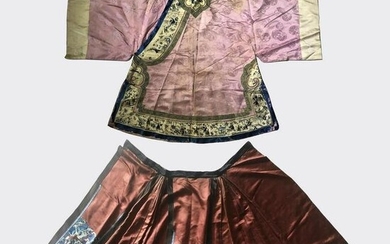 Two Pieces Chinese Silk Embroidered Robe & Skirt