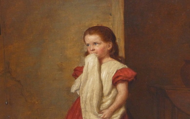 CONTINENTAL SCHOOL (19TH CENTURY), YOUNG GIRL WITH A BROKEN JUG IN AN INTERIOR, OIL ON CANVAS, 39