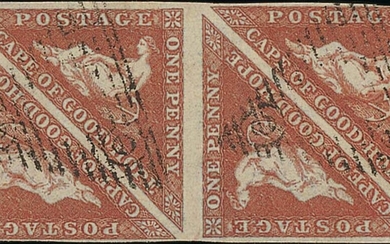 Cape of Good Hope 1853 1d. brick-red on slightly blued paper, a block of four used by 'cgh' ob...