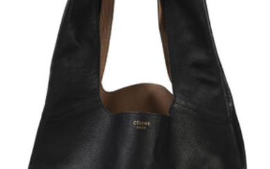 Céline, sac Cabas en cuir de chèvre bicolore noir et beige séparé par une bande en python, housse, 25x28 cm