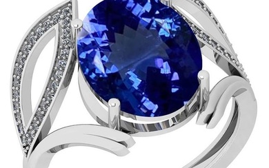 Certified 5.46 Ctw VS/SI1 Tanzanite and Diamond 14K White Gold Vintage Style Ring