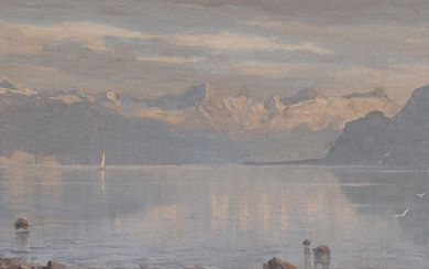 Charles PARISOD (1891-1943), "Vue du lac et des Dents du midi", huile sur toile