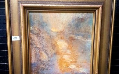 Charles Pettuiger, "Misty Sunset, Glennies Creek", oil on canvas board, frame: 41 x 37 cm, signed lower right
