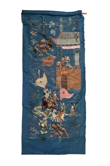 Chinese Blue Ground Embroidery, Late 19th Century