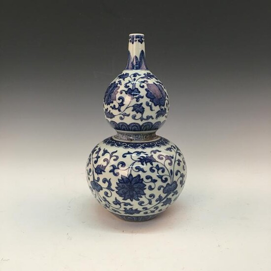 Chinese Blue-White 'Floral' Double Goured Bottle Vase