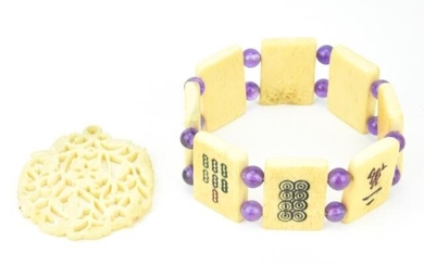 Chinese Bone Pendant & Bone / Amethyst Bracelet
