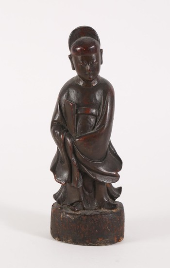 Chinese Carved Lacquered Wood Figure of an Official FR3SHLM