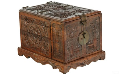 Chinese Carved Wood Dragon Traveling Spice Chest