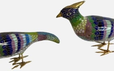 Chinese Cloisonné Pair of Vintage Decorative Multicolored Bird Figurines 5 INCHES LONG