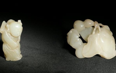 Chinese Jade Carvings of Boy and Hulus, 18-19th Century
