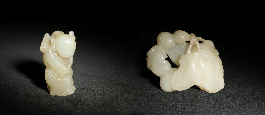 Chinese Jade Carvings of Boy and Hulus, 18-19th Century
