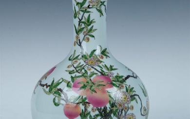 Chinese Porcelain Famille Rose Nine Peaches Bottle Vase
