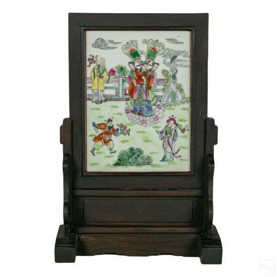 Chinese Porcelain Immortals Table Screen Plaque