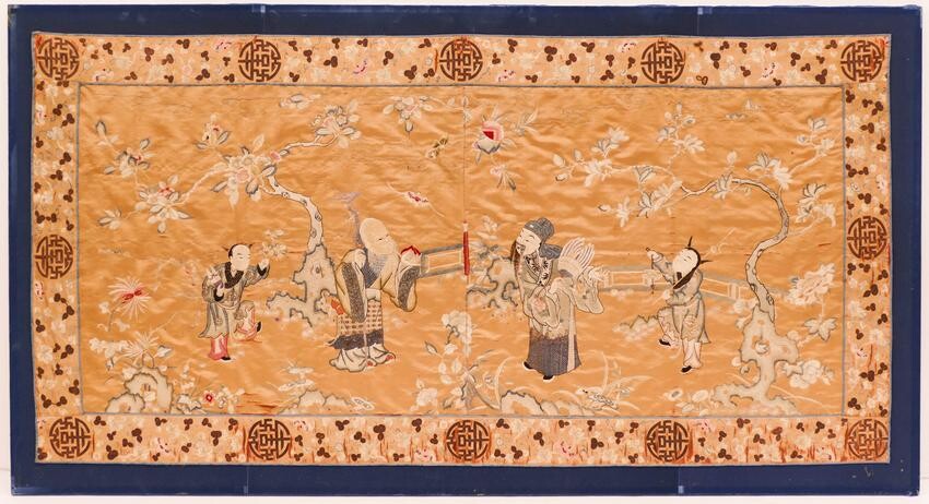 Chinese Shoulao Large Silk Embroidered Panel 39''x76''.