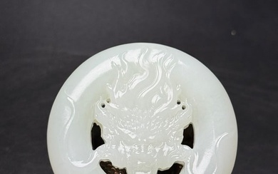 Chinese White Hetian Jade Dragon Pendant