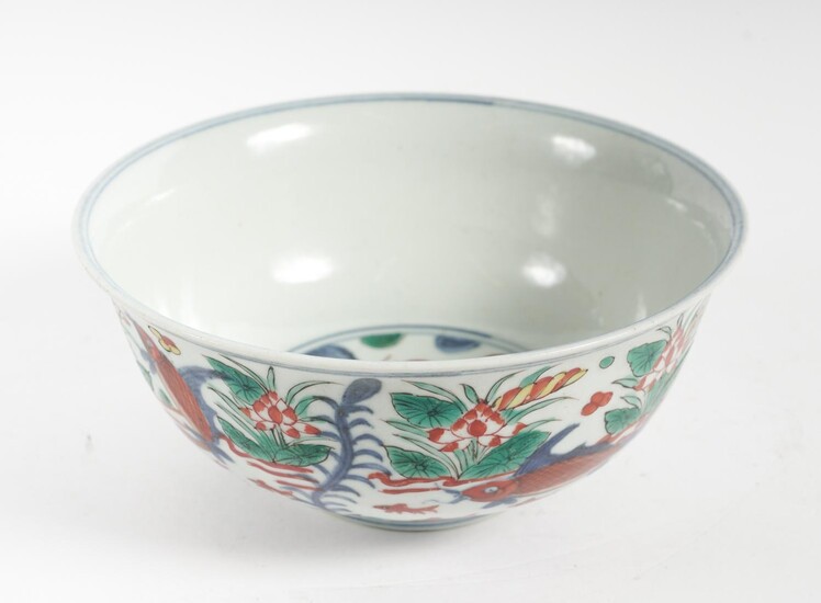 Chinese Wucai Porcelain Bowl, Wanli Mark but Qing Dynasty A9WAC