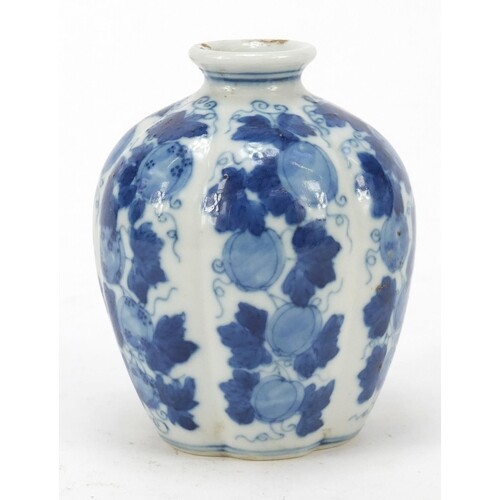 Chinese blue and white porcelain vase hand painted with frui...