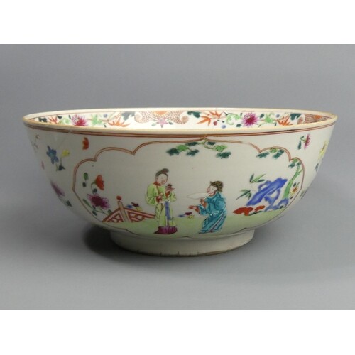Chinese famille rose porcelain large punch bowl, circa 1750....