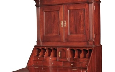 Chippendale Carved Cherrywood Reverse-Serpentine Bonnet-Top Slant-Front Desk-and-Bookcase, Connecticut, circa 1785
