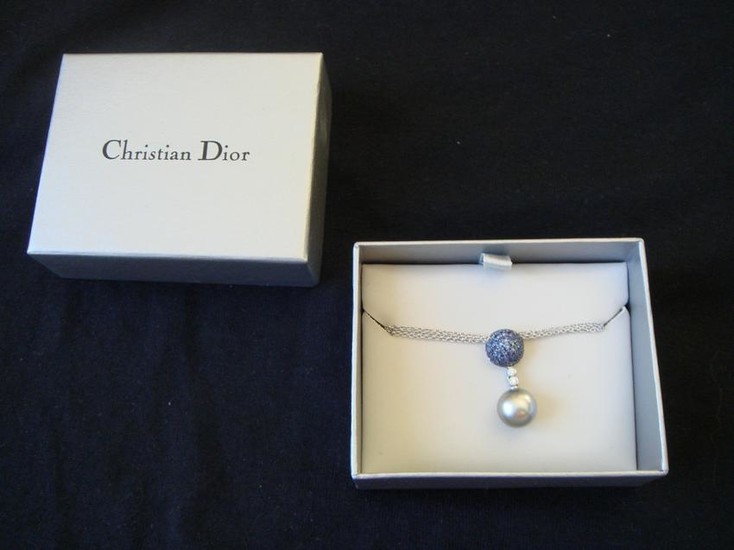 Christian Dior Black Pearl Sapphire & Sterling Pendant