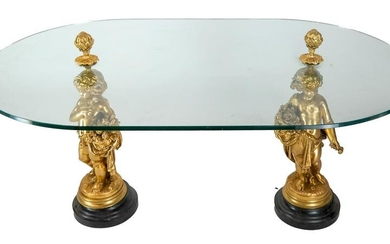 Classical Figural Glass Top Coffee Table