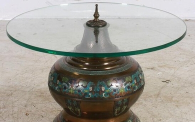 Cloisonne and brass urn form glass top coffee table