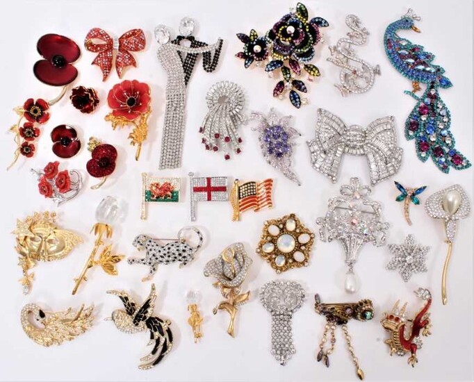 Collection of 1980s Butler and Wilson paste set novelty brooches and other similar brooches