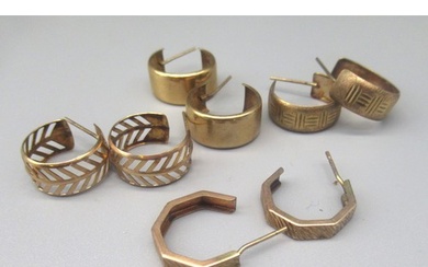 Collection of 9ct yellow gold hoop earrings, all with differ...