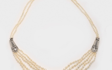 Collier de perles d'Orient Art Nouveau en or jaune, 14 ct, en partie allié au...