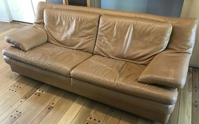 Contemporary Maurice Villency Brown Leather Sofa