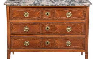 Continental Neoclassical Parquetry and Walnut Chest of Drawers