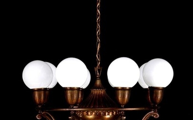(-), Copper richly decorated Art Deco 8-light hanging...