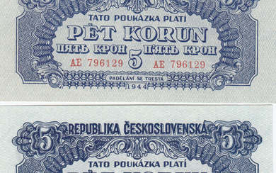 Czehoslovakia 5 Korun 1944 + specimen (2)