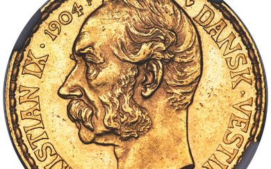 Danish West Indies: , Danish Colony. Christian IX gold 10 Daler (50 Francs) 1904-(h) MS62 NGC,...