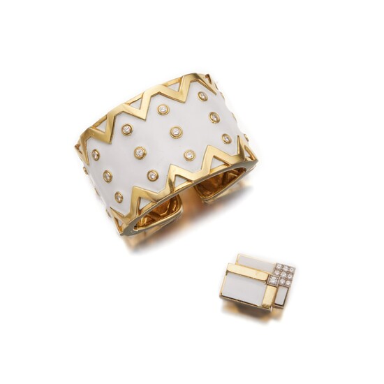 David Webb Gold, Enamel and Diamond Bracelet and Ring