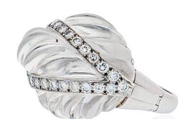 David Webb Rock Crystal Platinum & 18K White Gold Rock Crystal Diamond Arch Ring