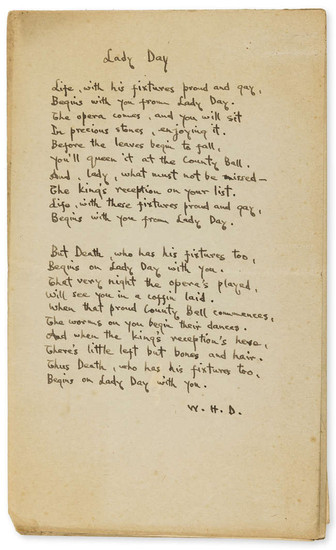 Davies (W.H.) 6 Autograph manuscript poems initialled "W H D", [c. ?1920s].