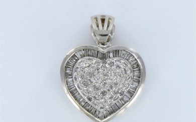 Dazzling 14K White Gold and Diamond Heart Shaped Pendant