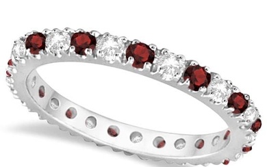 Diamond and Garnet Eternity Band Stackable Ring 14K White Gold 1.00 ctw