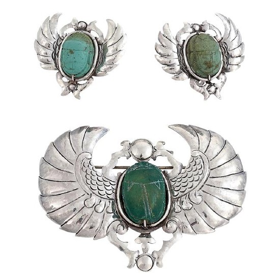 Doris Cliff Scarab brooch and earrings set