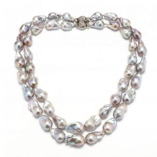Double Strand Baroque Pearl Necklace with Silver and