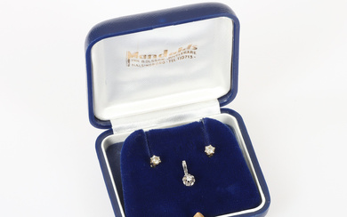 EARRINGS AND PENDANT WITH DIAMOND, 3 pieces, 18K white gold.