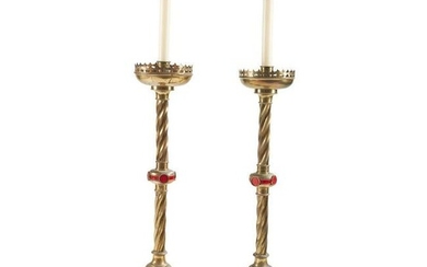 ENGLISH PAIR OF GOTHIC REVIVAL ALTAR CANDLESTICKS
